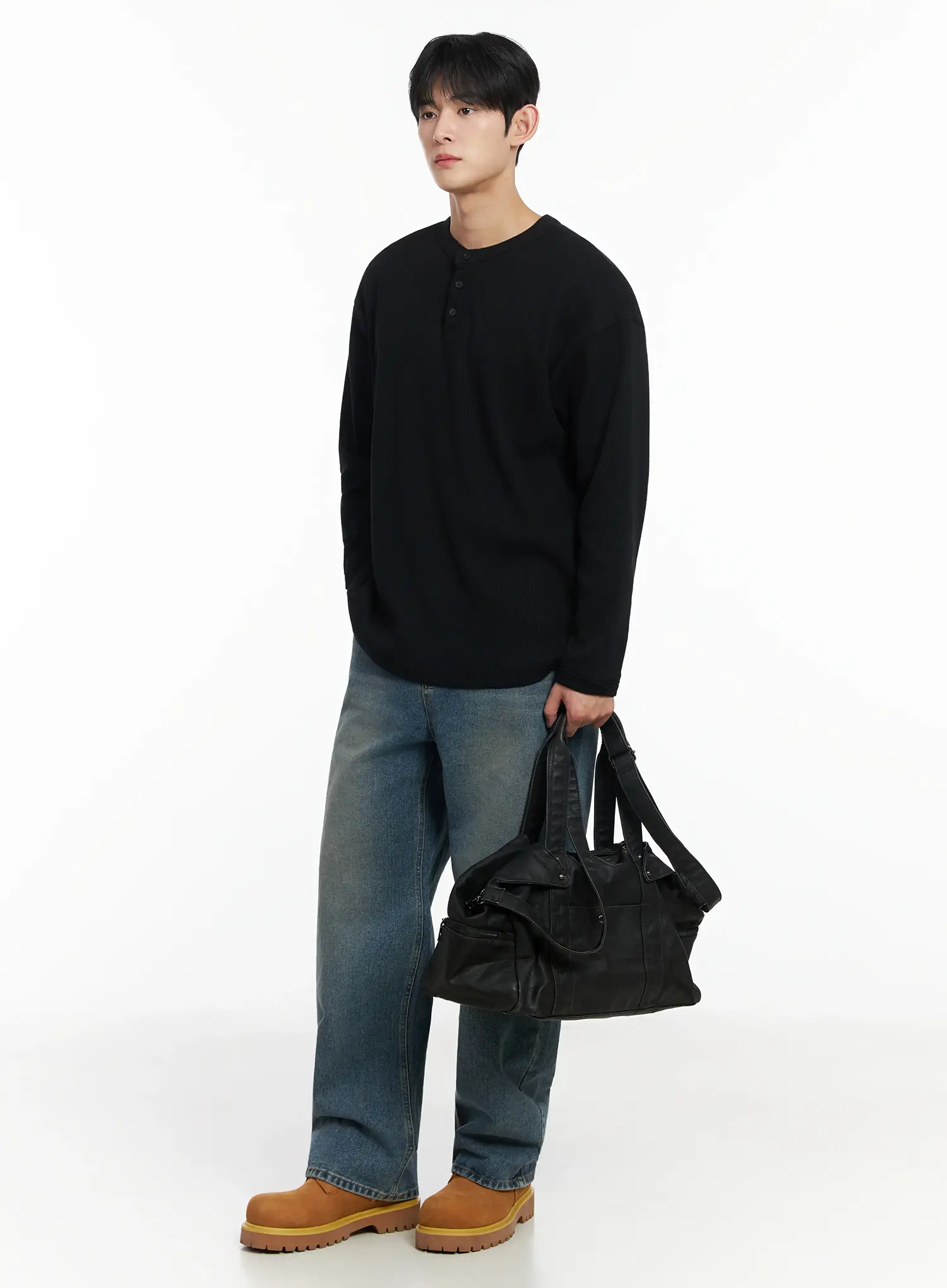 Men's Washed Wide Leg Jeans IF516 - Image 9