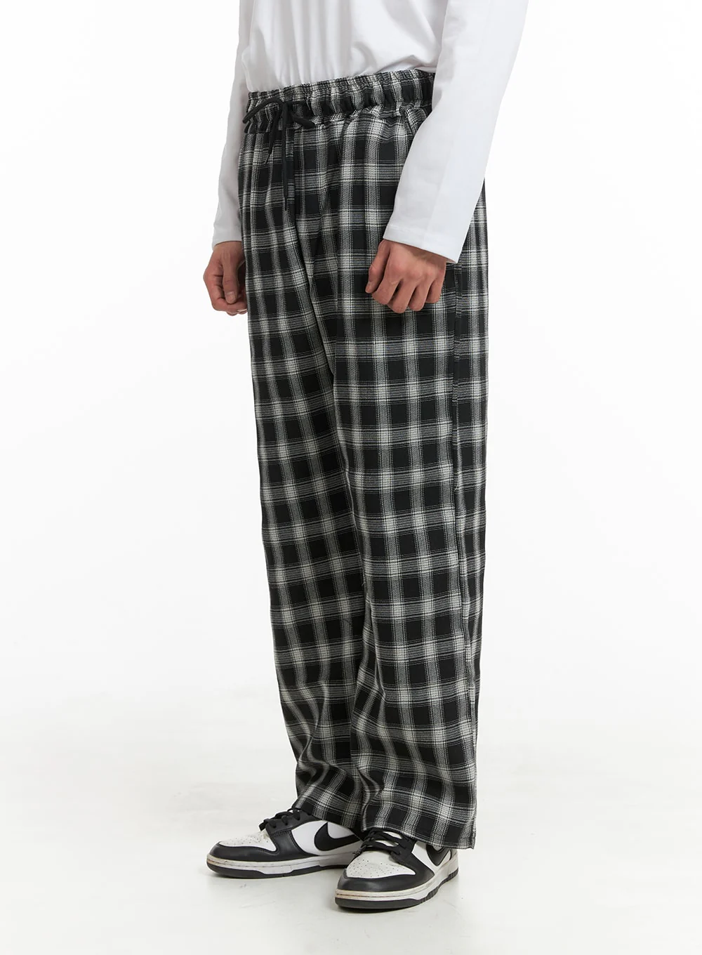 Men's Wide Fit Gingham Trousers IA401 - Image 4