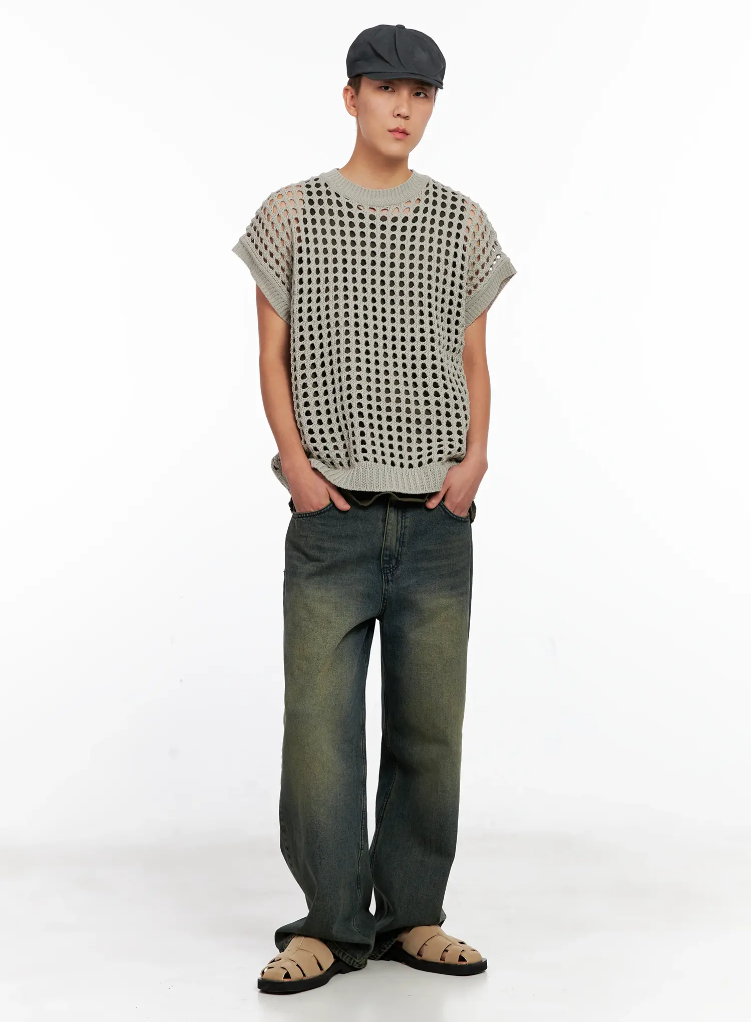 Men's Wide-Leg Washed Denim Jeans IG508 - Image 11