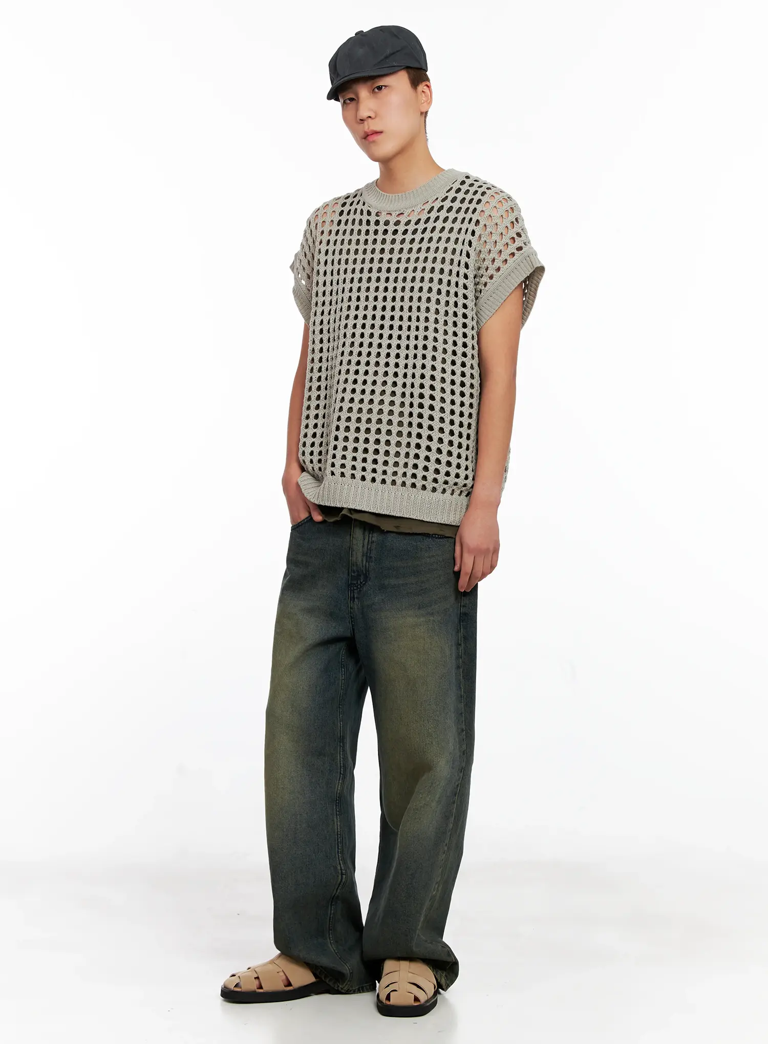 Men's Wide-Leg Washed Denim Jeans IG508 - Image 12