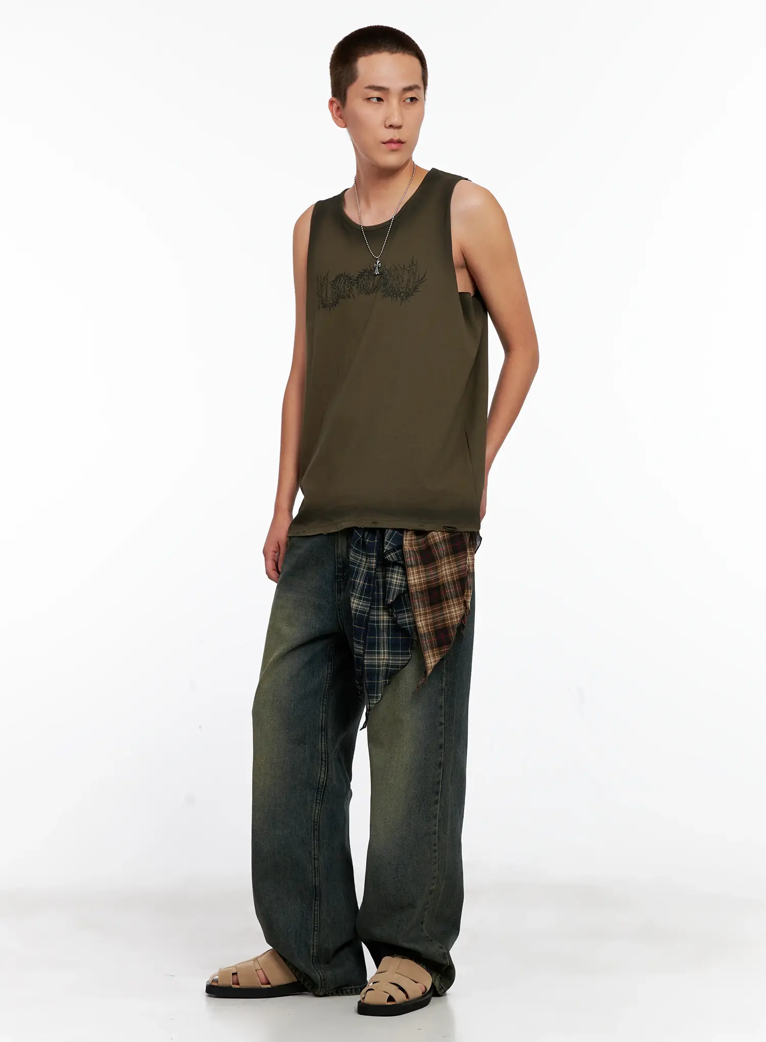 Men's Wide-Leg Washed Denim Jeans IG508 - Image 13
