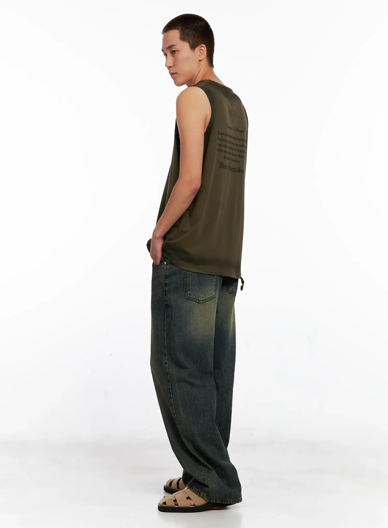 Men's Wide-Leg Washed Denim Jeans IG508 - Image 14