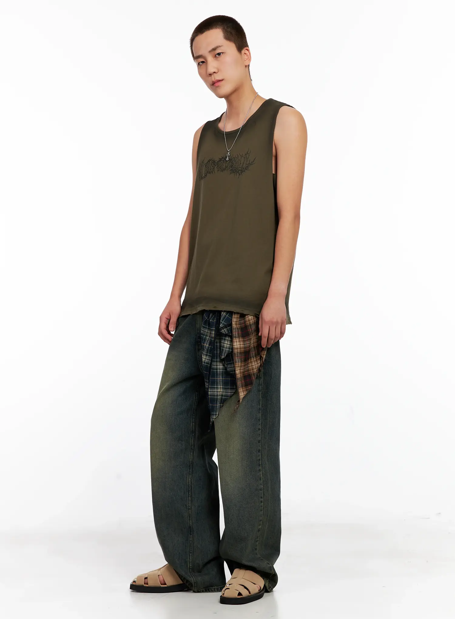 Men's Wide-Leg Washed Denim Jeans IG508 - Image 2