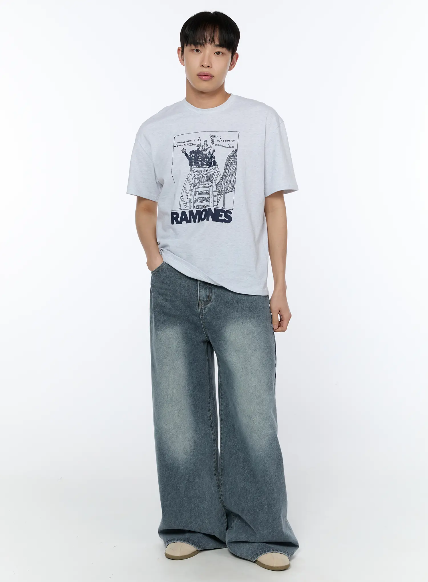 Men's Wide-Leg Washed Jeans IA517 - Image 10