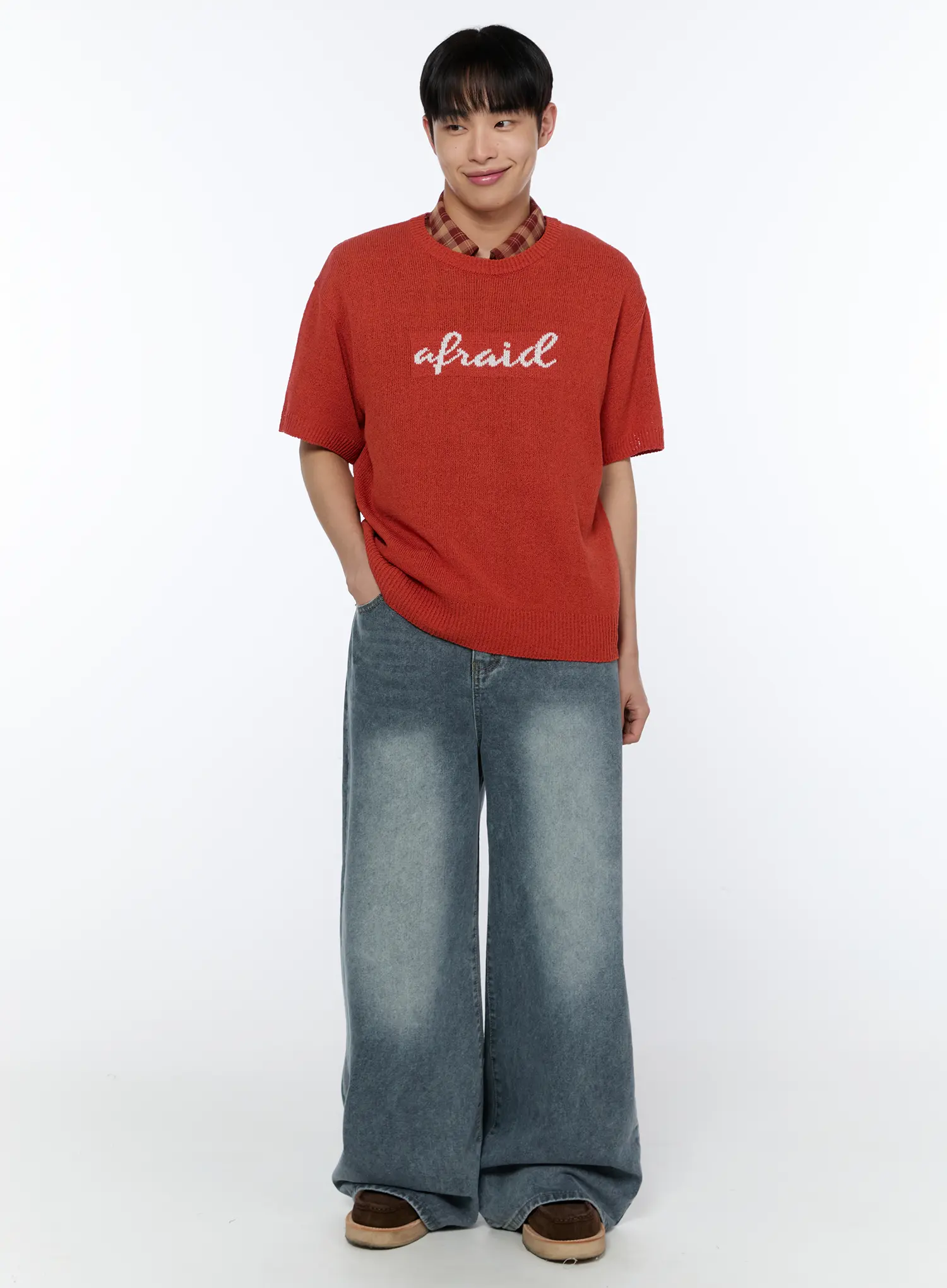 Men's Wide-Leg Washed Jeans IA517 - Image 7