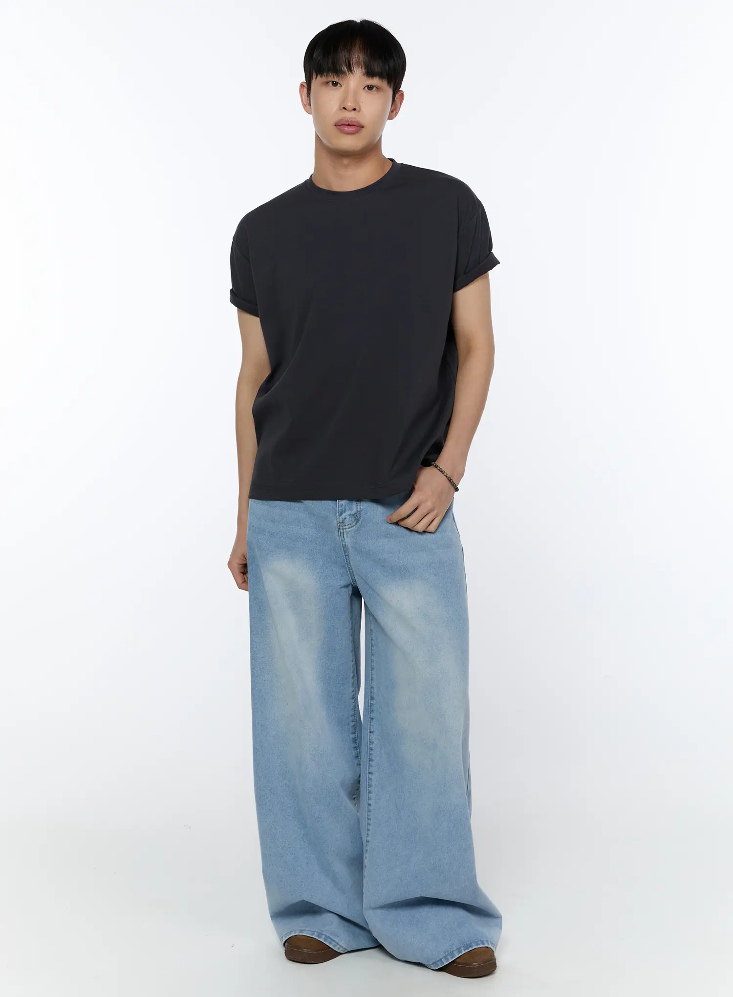 Men's Wide Leg Washed Jeans IA520 - Image 3
