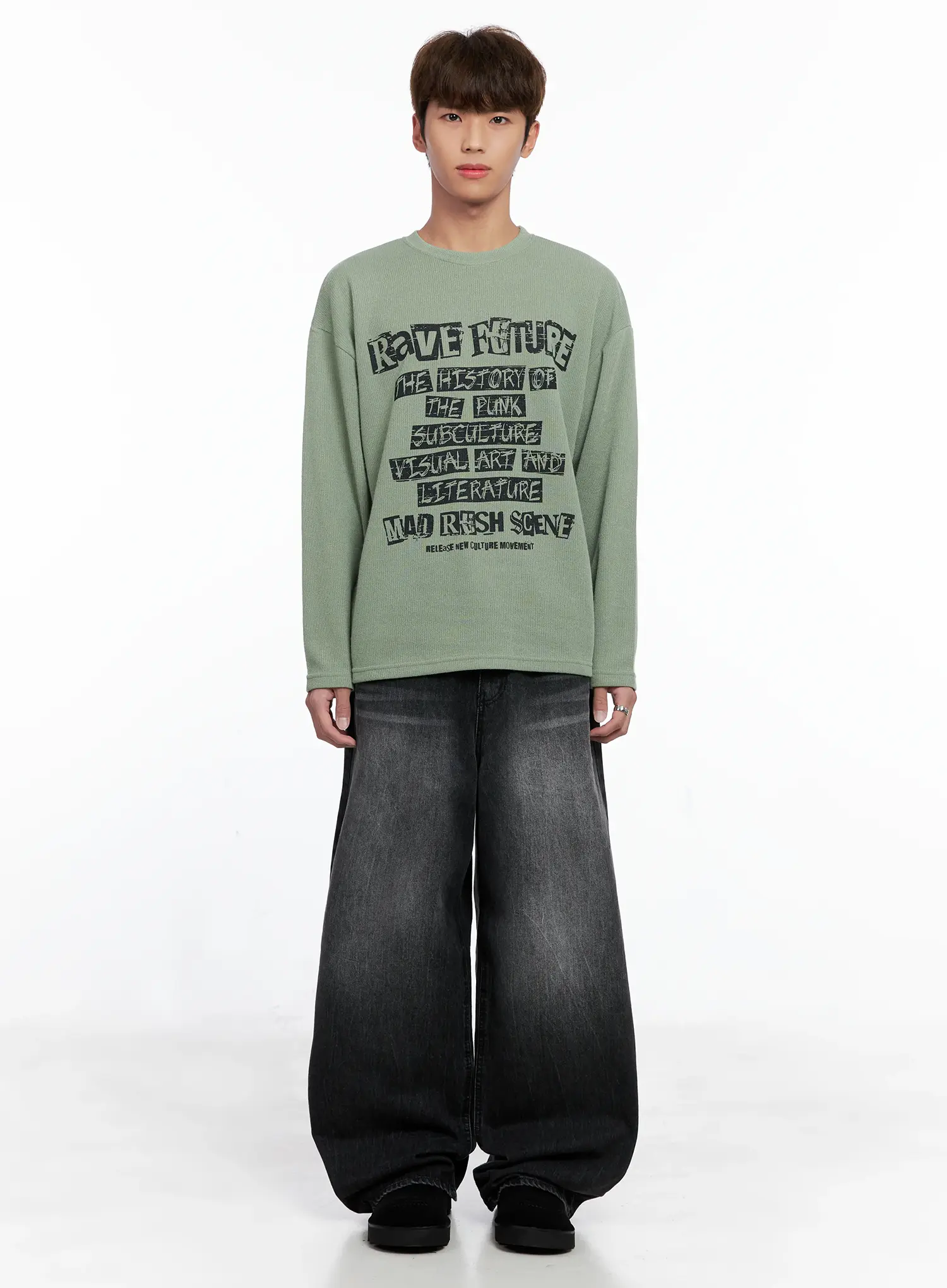 Men's Wide-Leg Washed Jeans IO502 - Image 3