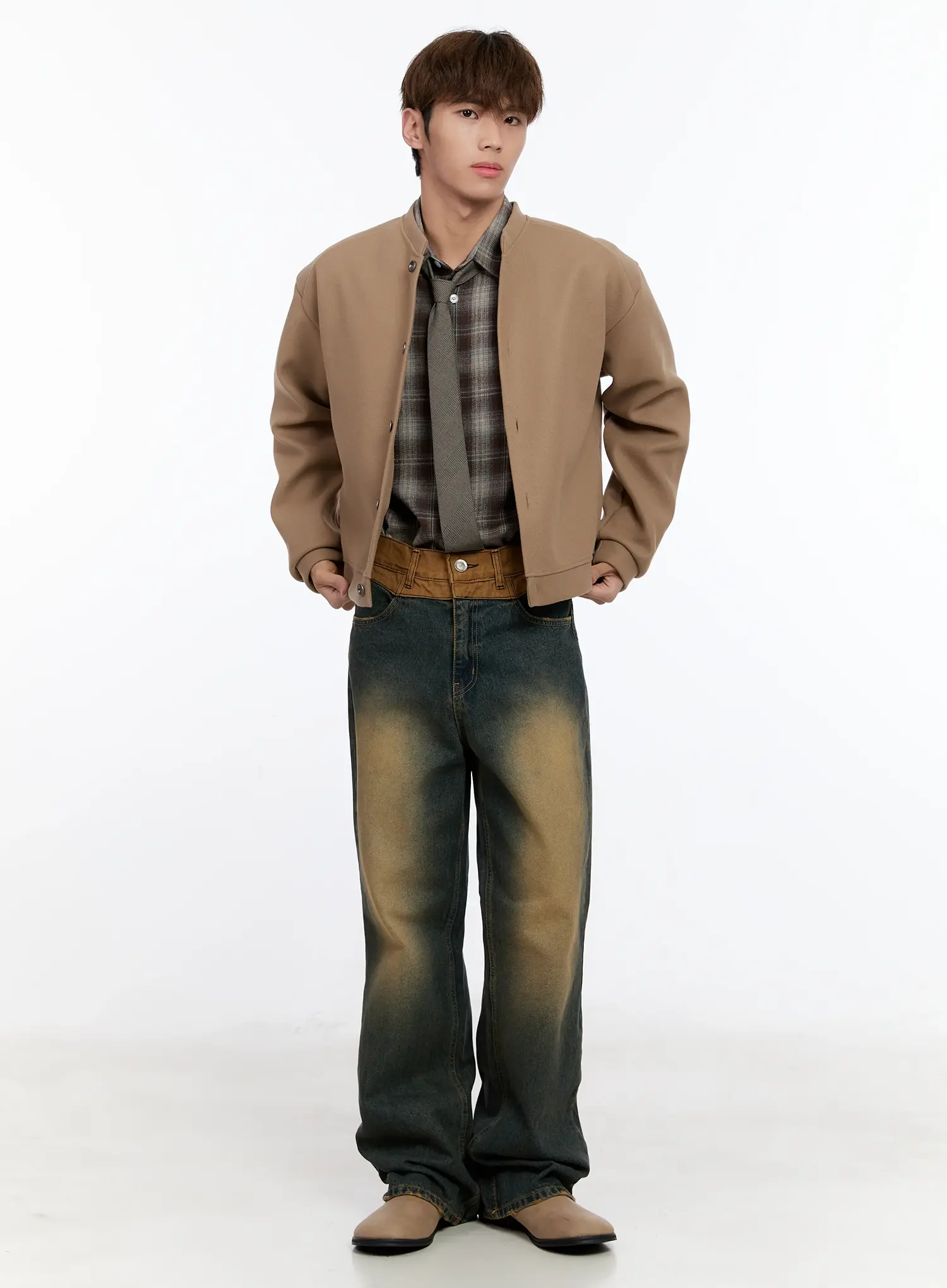 Men's Wool Blended Crop Cardigan IN512 - Image 2