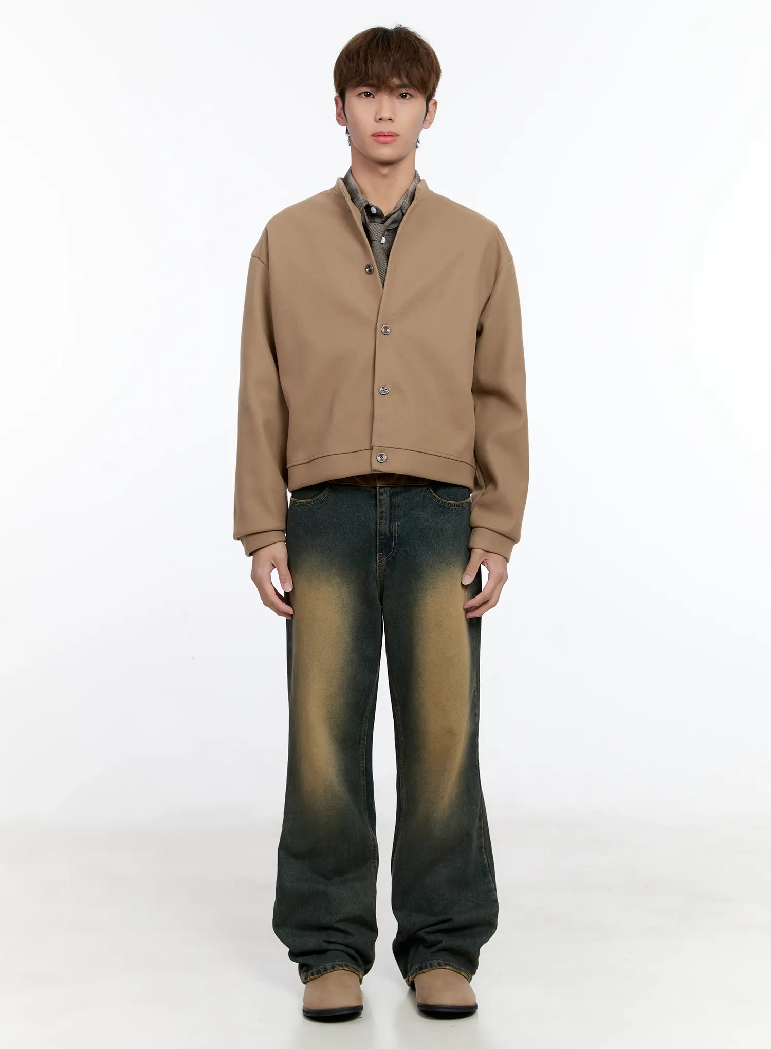 Men's Wool Blended Crop Cardigan IN512 - Image 3