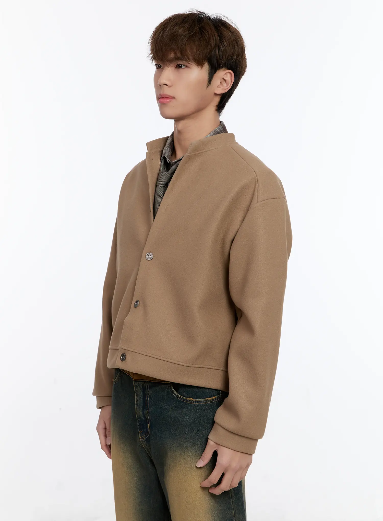 Men's Wool Blended Crop Cardigan IN512 - Image 4
