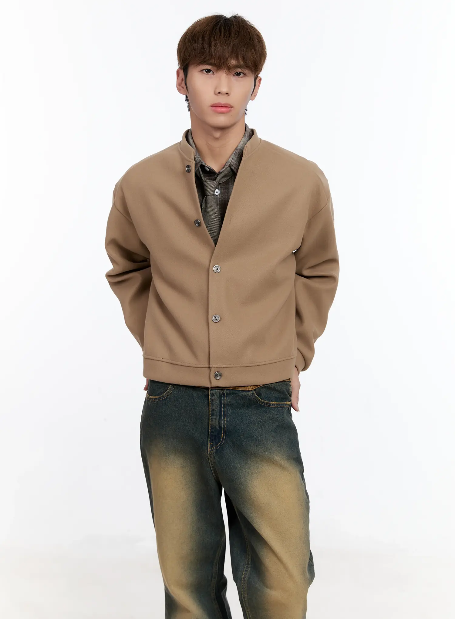 Men's Wool Blended Crop Cardigan IN512 - Image 6