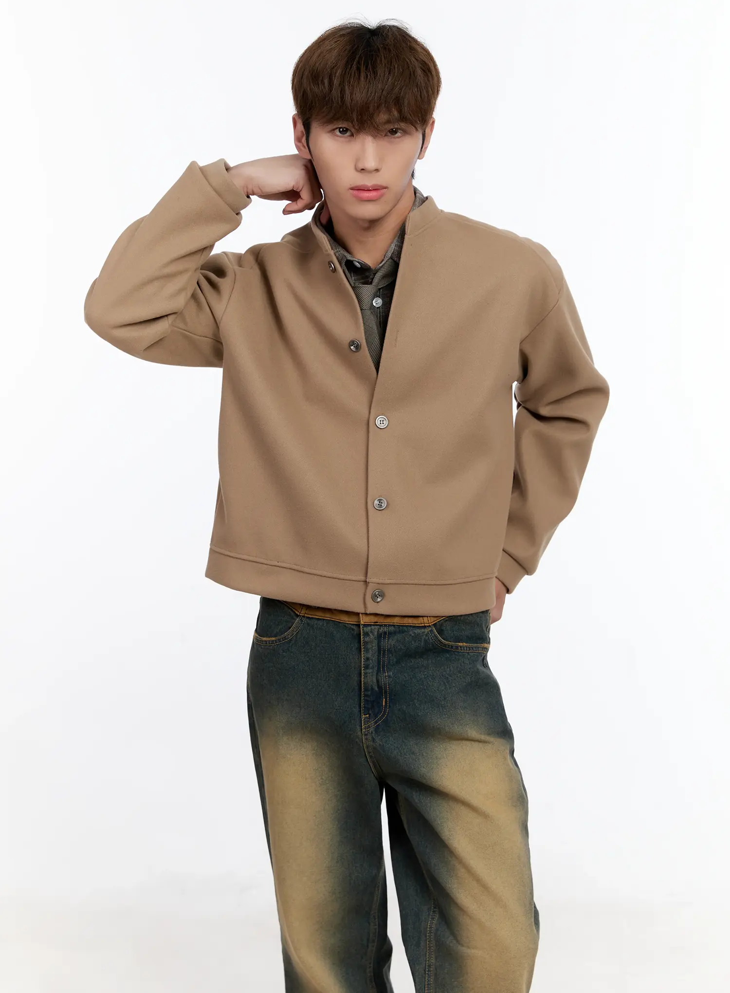 Men's Wool Blended Crop Cardigan IN512 - Image 7