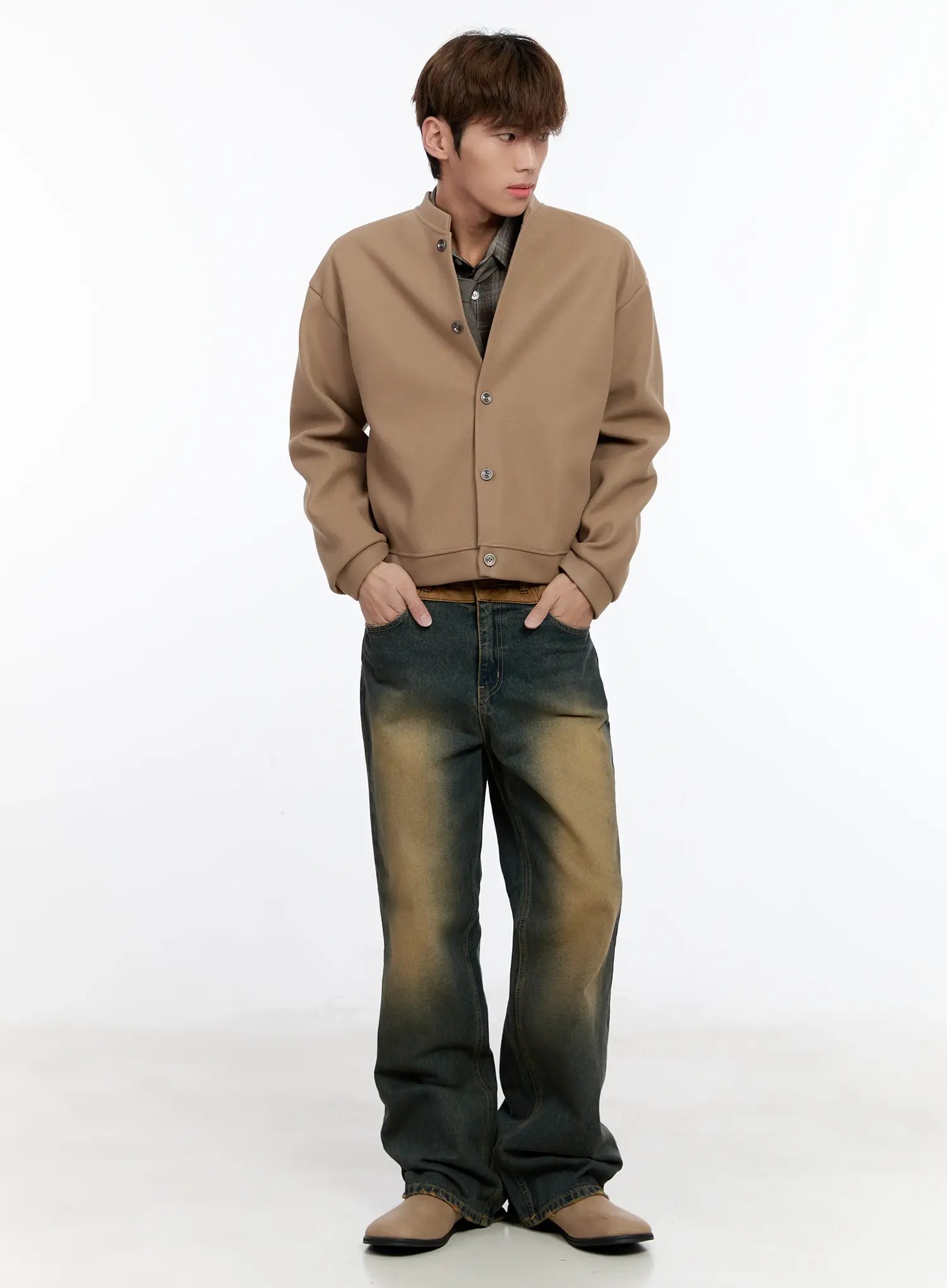 Men's Wool Blended Crop Cardigan IN512 - Image 8