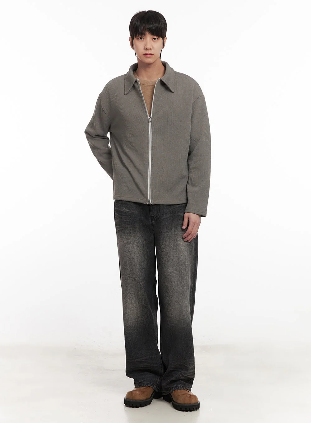 Men's Zip-Up Collared Cardigan Jacket IM518 - Image 10