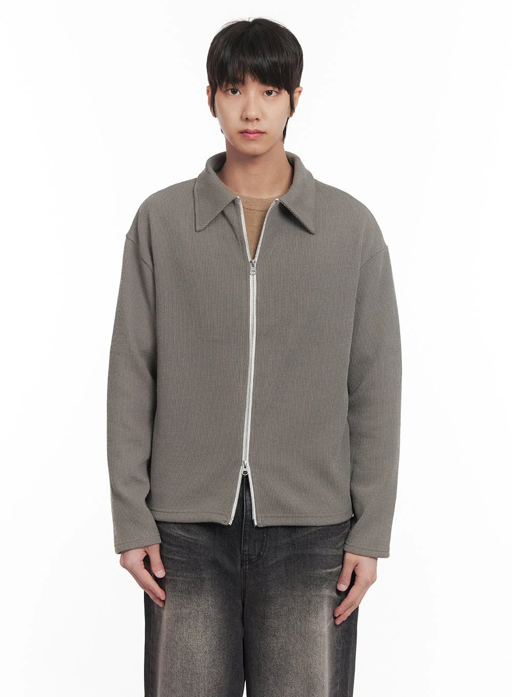 Men's Zip-Up Collared Cardigan Jacket IM518 - Image 12