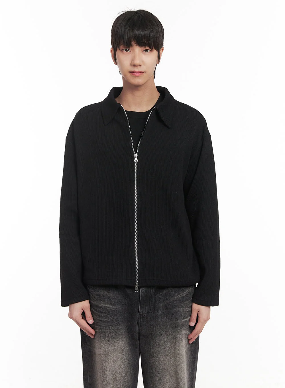 Men's Zip-Up Collared Cardigan Jacket IM518 - Image 13