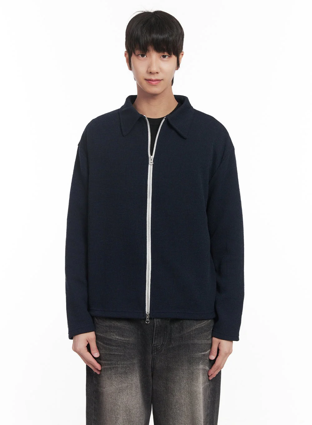 Men's Zip-Up Collared Cardigan Jacket IM518 - Image 14