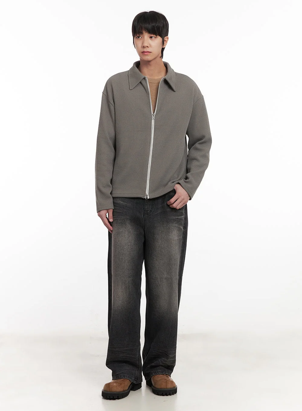 Men's Zip-Up Collared Cardigan Jacket IM518 - Image 2