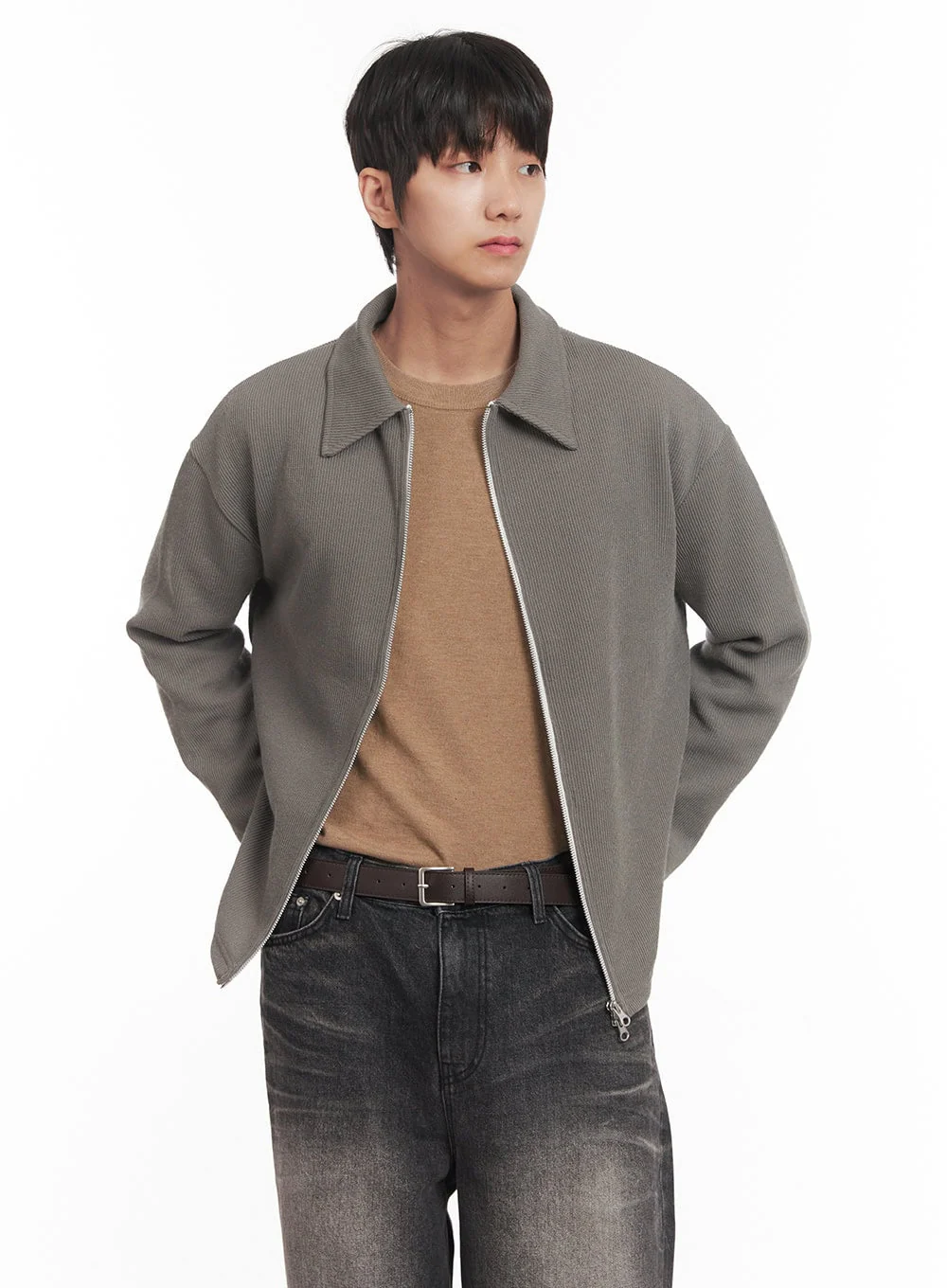 Men's Zip-Up Collared Cardigan Jacket IM518 - Image 3
