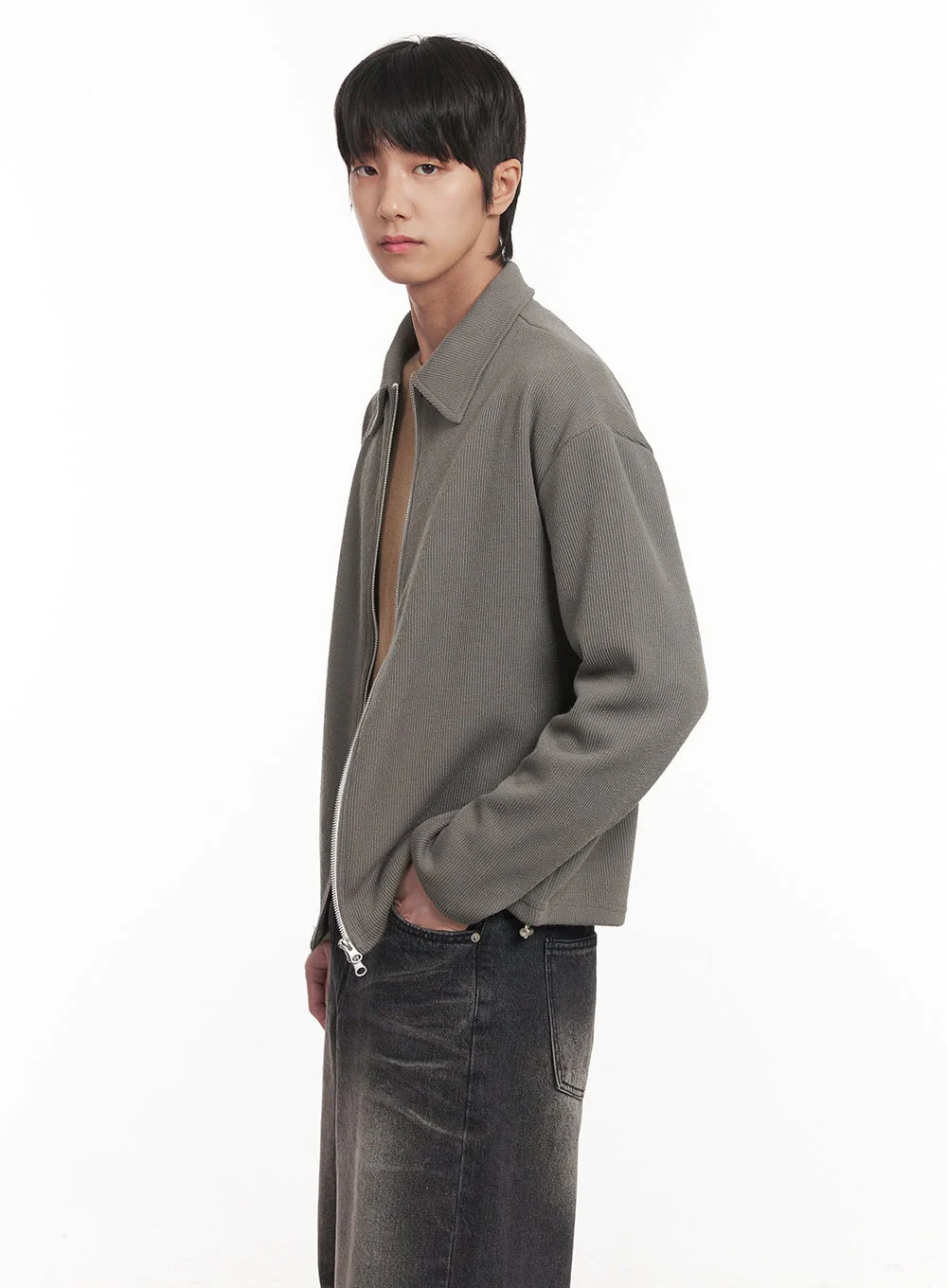 Men's Zip-Up Collared Cardigan Jacket IM518 - Image 4