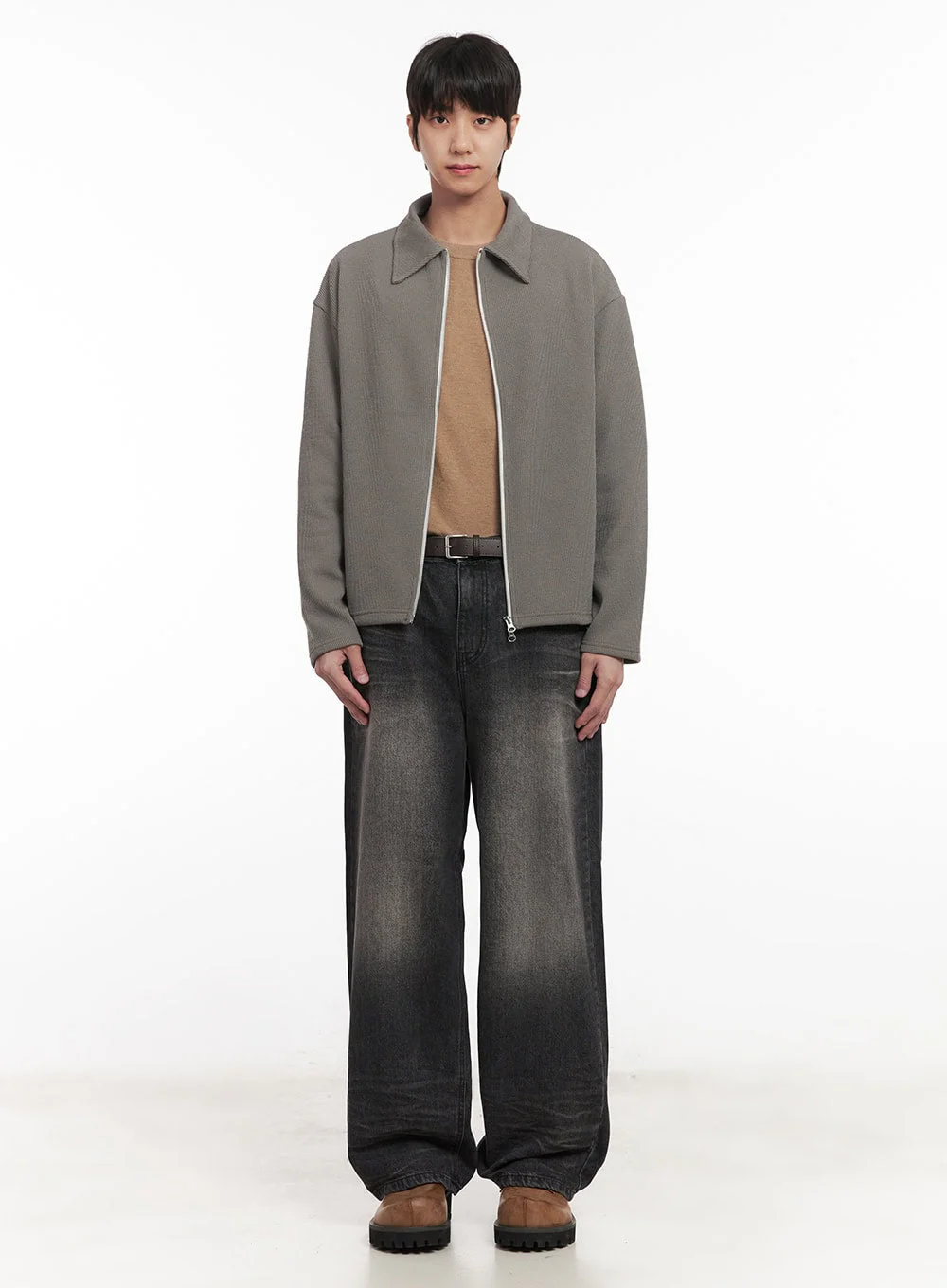 Men's Zip-Up Collared Cardigan Jacket IM518 - Image 7