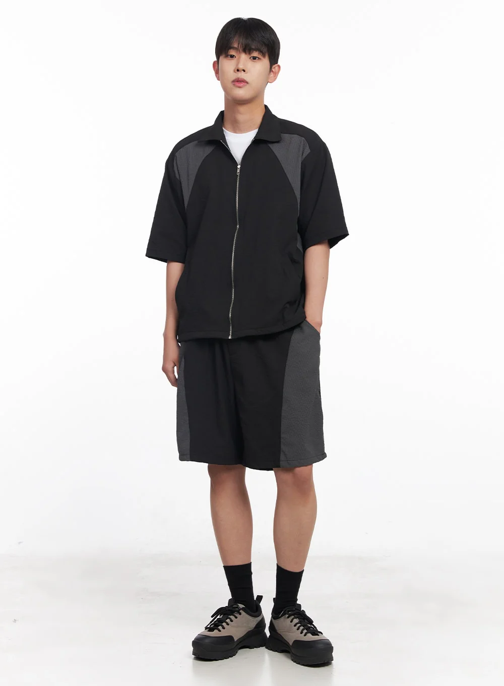 Men's Zip-Up Collared Half-Sleeve Shirt IY520 - Image 10