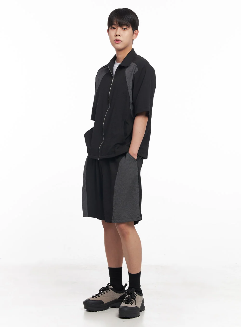 Men's Zip-Up Collared Half-Sleeve Shirt IY520 - Image 11