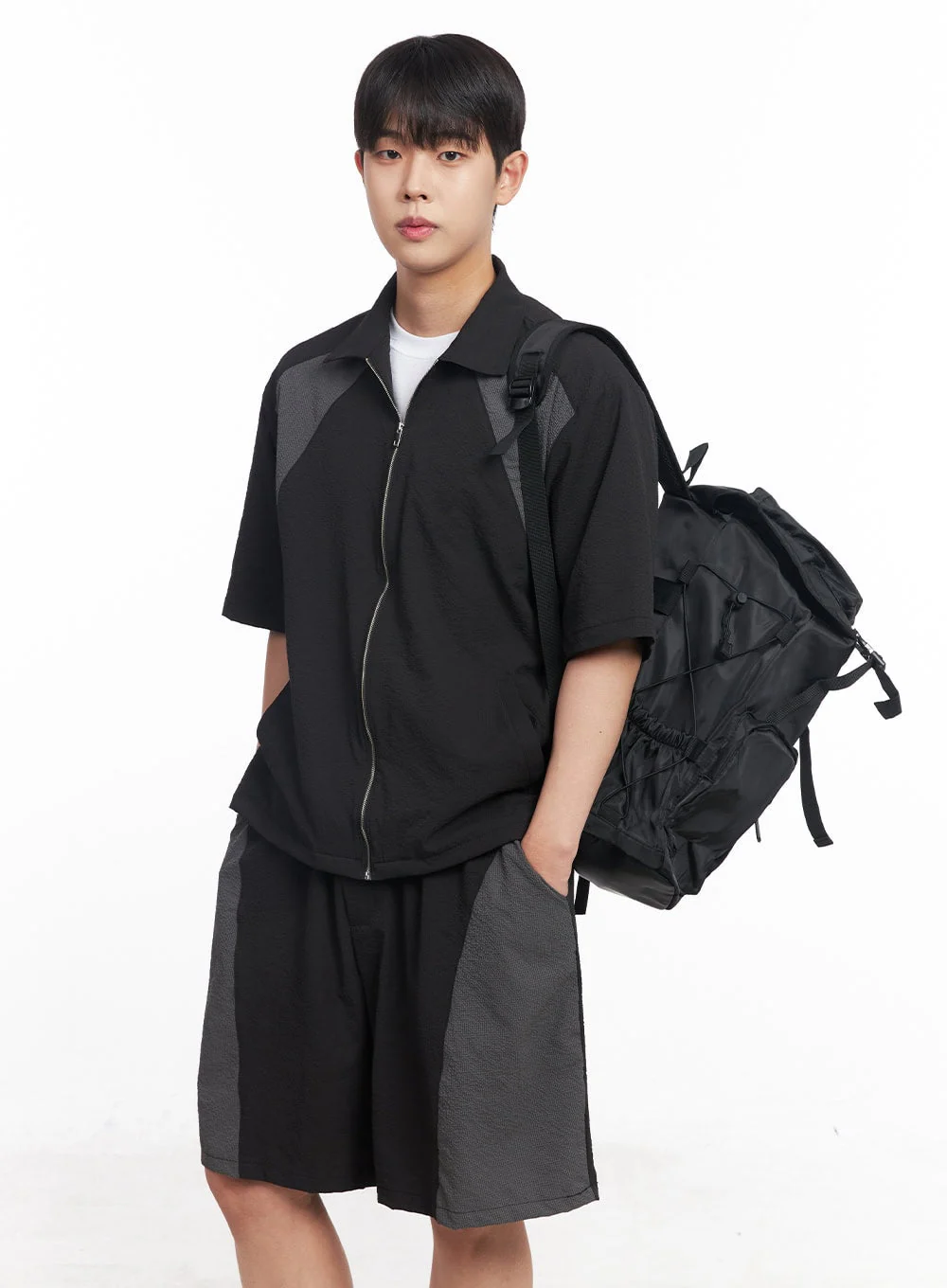 Men's Zip-Up Collared Half-Sleeve Shirt IY520 - Image 12