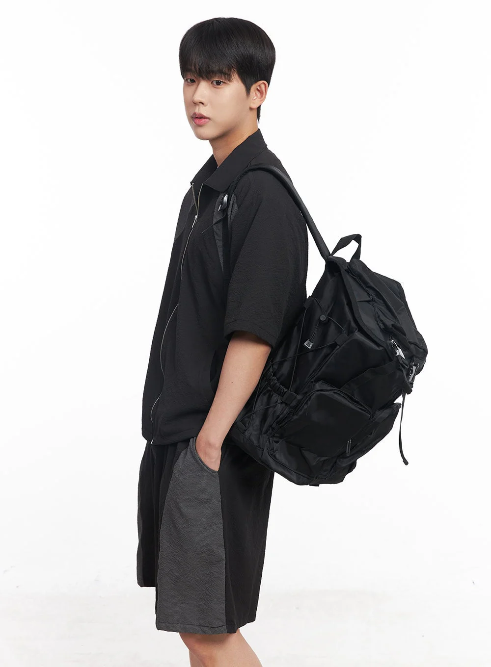Men's Zip-Up Collared Half-Sleeve Shirt IY520 - Image 13