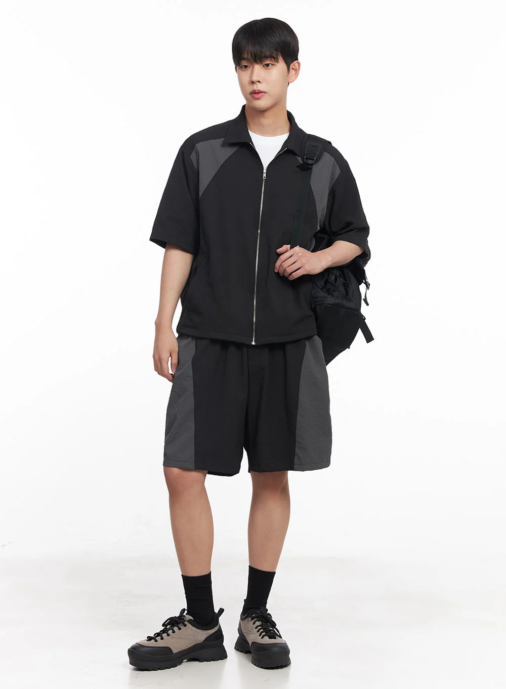 Men's Zip-Up Collared Half-Sleeve Shirt IY520 - Image 14