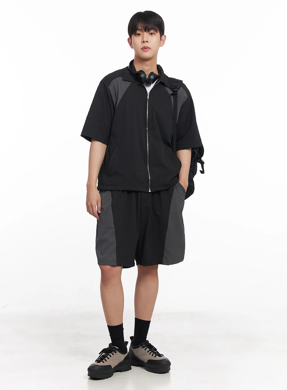 Men's Zip-Up Collared Half-Sleeve Shirt IY520 - Image 16
