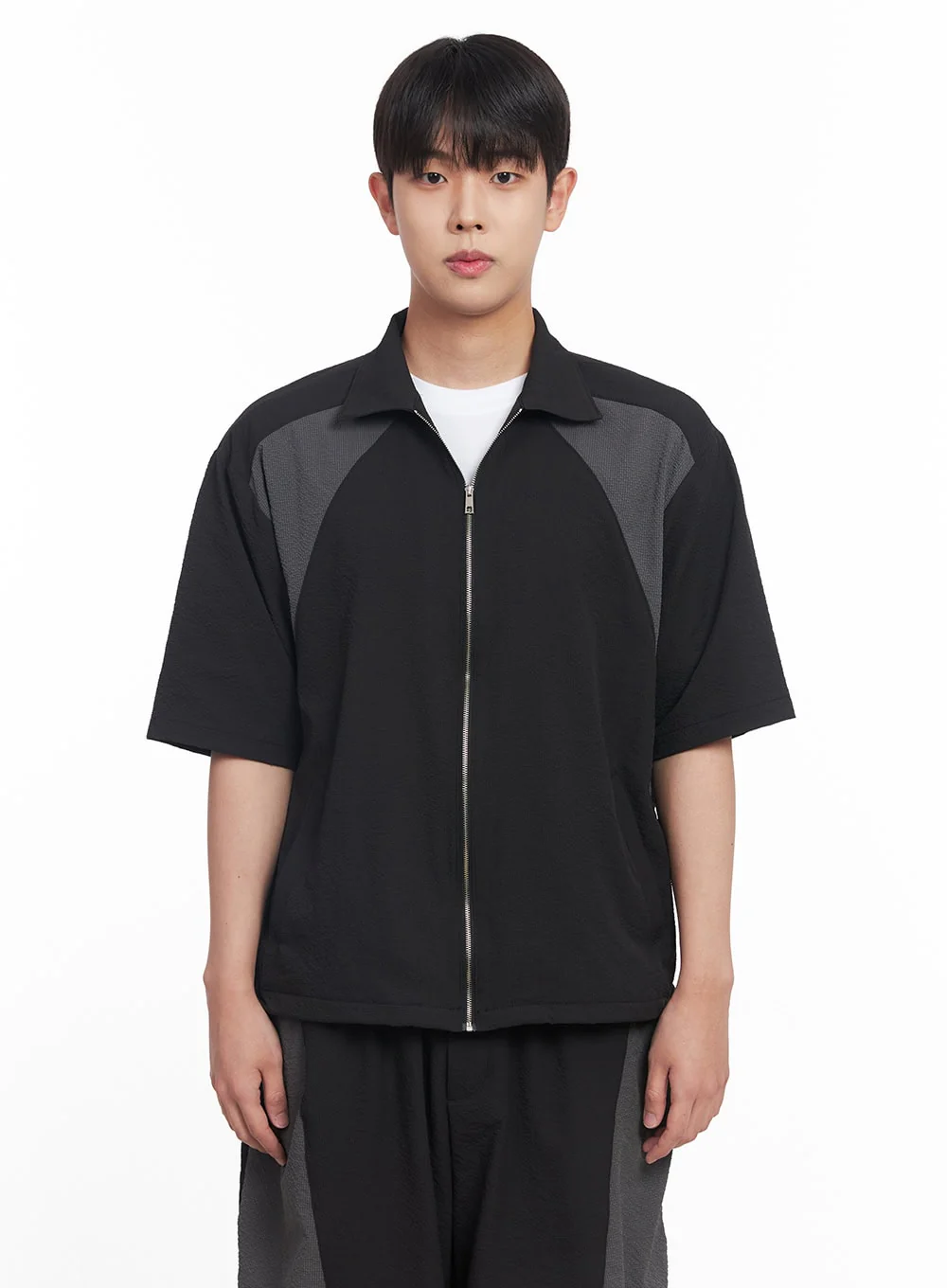 Men's Zip-Up Collared Half-Sleeve Shirt IY520 - Image 17