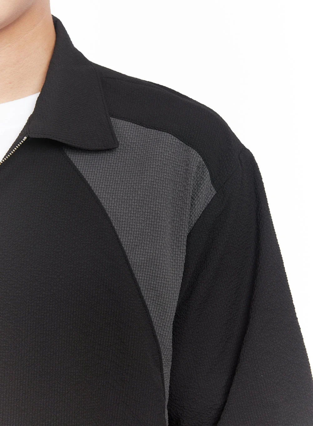 Men's Zip-Up Collared Half-Sleeve Shirt IY520 - Image 5