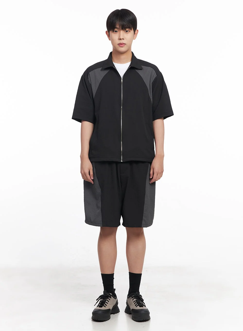 Men's Zip-Up Collared Half-Sleeve Shirt IY520 - Image 9