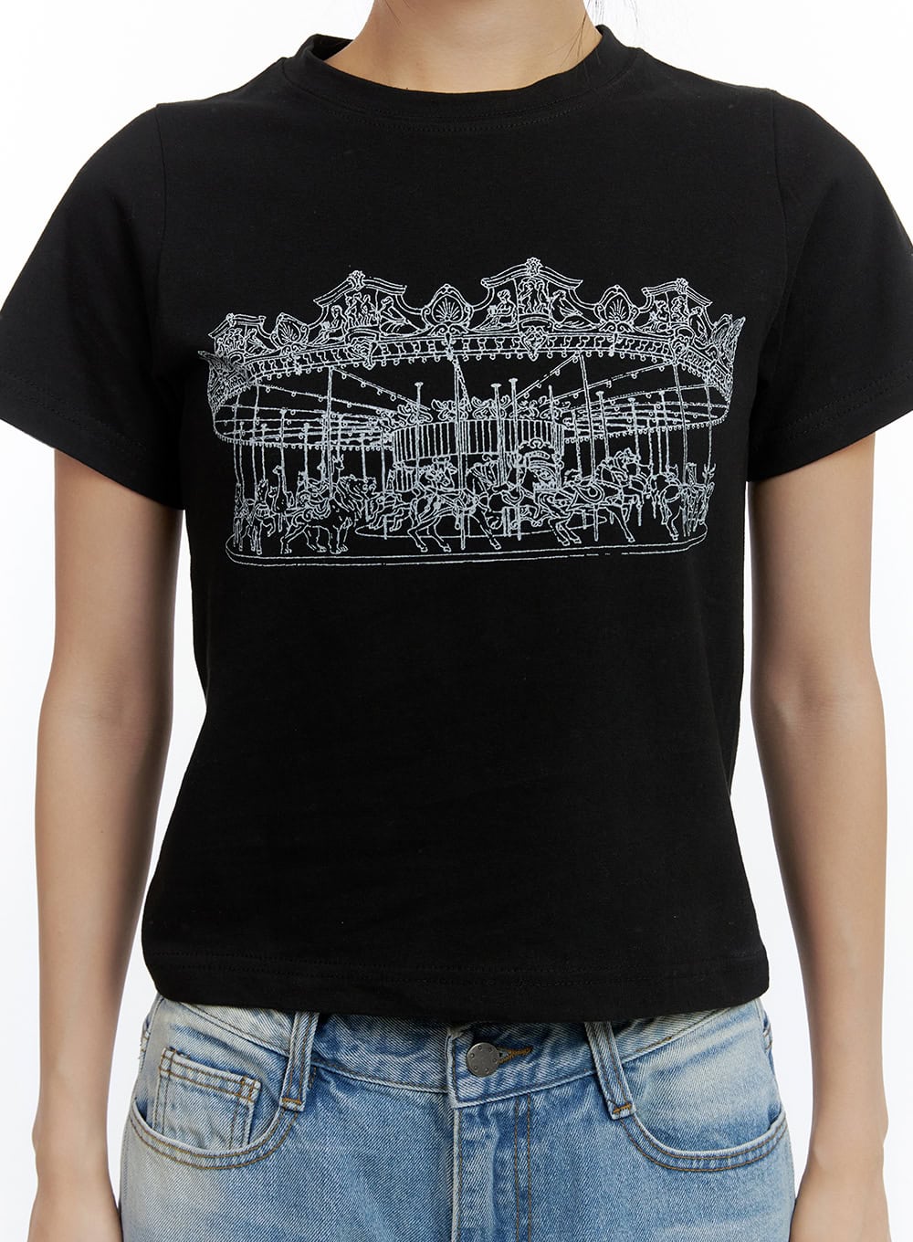 Merry-Go-Around Cotton Graphic Crop Tee CL410 - Image 3