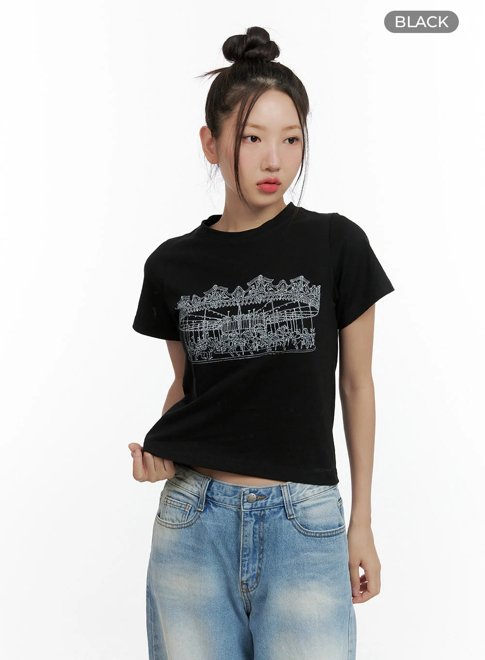 Merry-Go-Around Cotton Graphic Crop Tee CL410 - Image 6