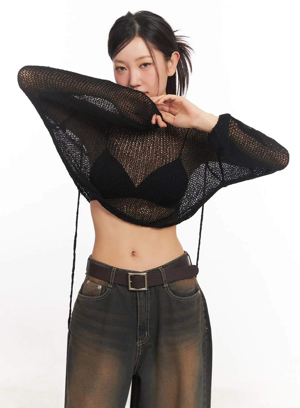 Mesh Back-Strap Knit Crop Top IA521 - Image 2