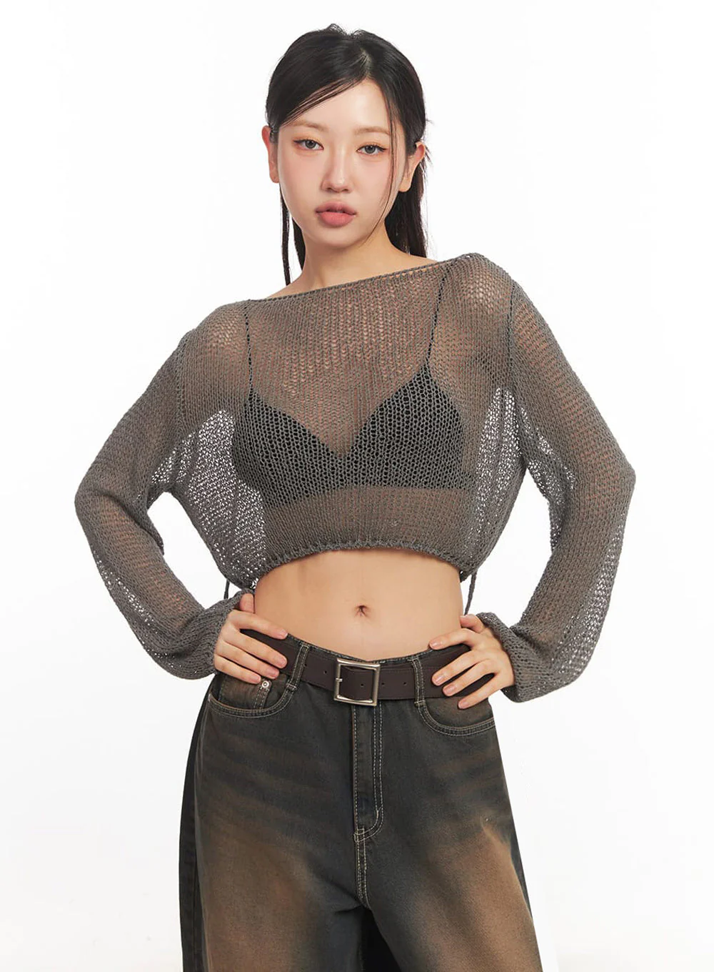 Mesh Back-Strap Knit Crop Top IA521 - Image 4