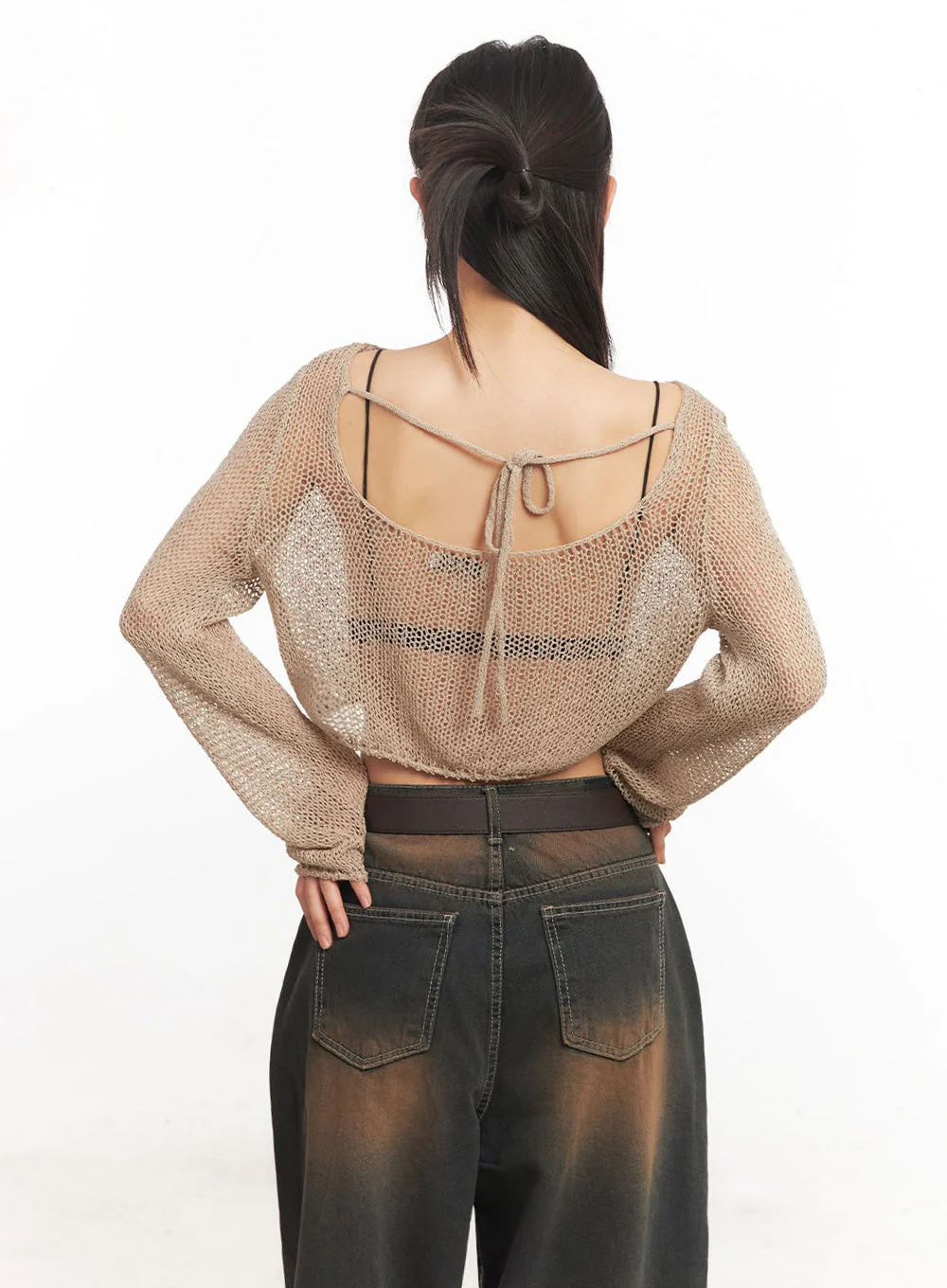 Mesh Back-Strap Knit Crop Top IA521 - Image 7