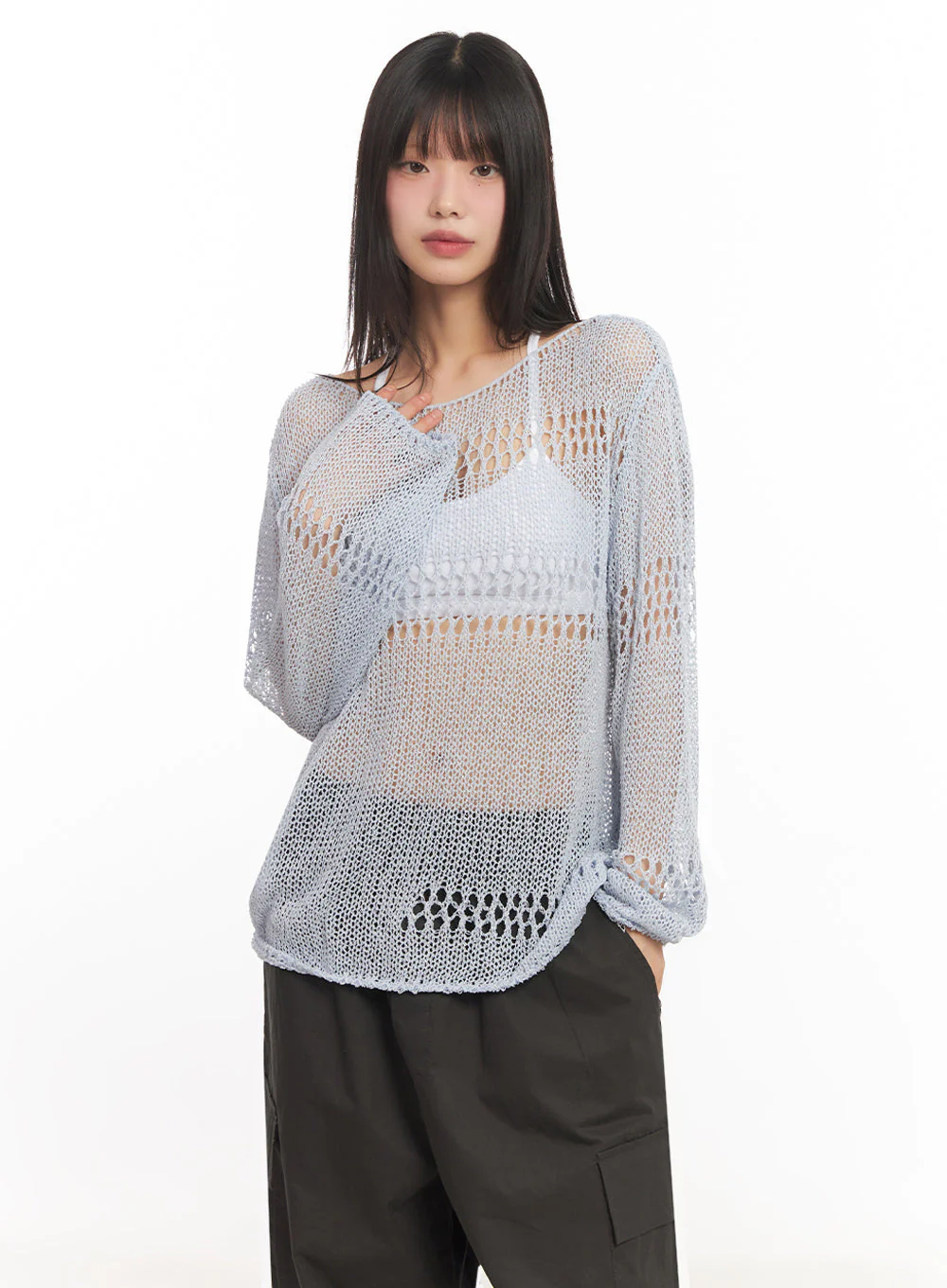 Mesh Patterned Knit Top IA521 - Image 14