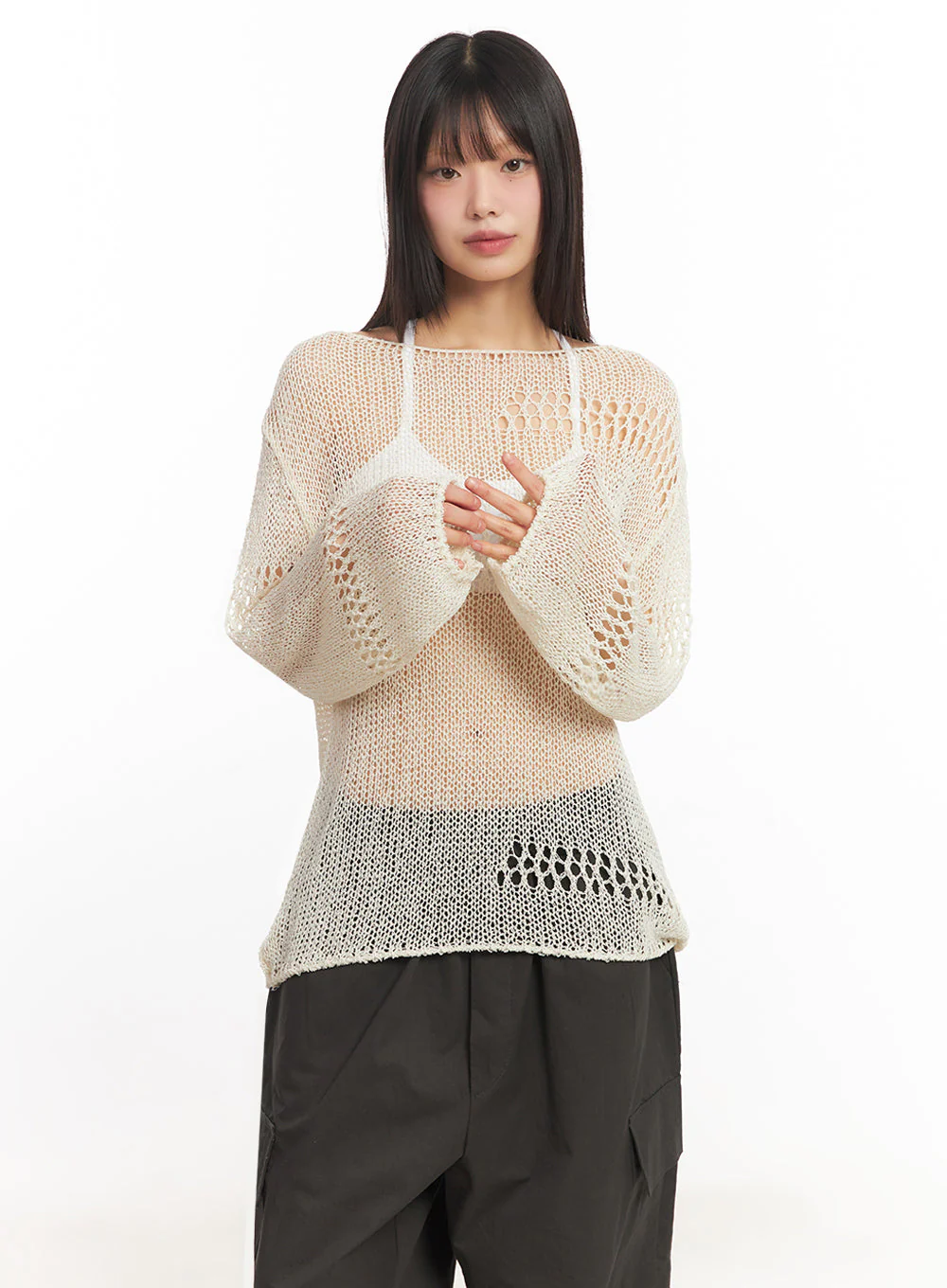 Mesh Patterned Knit Top IA521 - Image 15