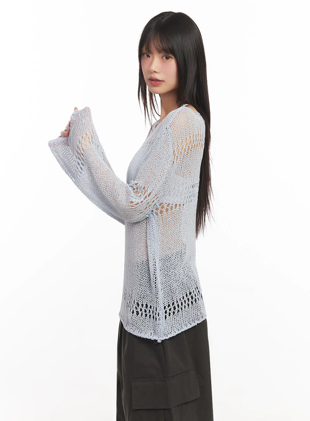 Mesh Patterned Knit Top IA521 - Image 9