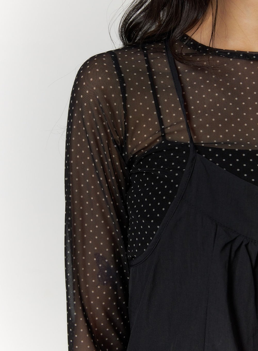Mesh Polka Dot Long Sleeve Top CF406 - Image 2