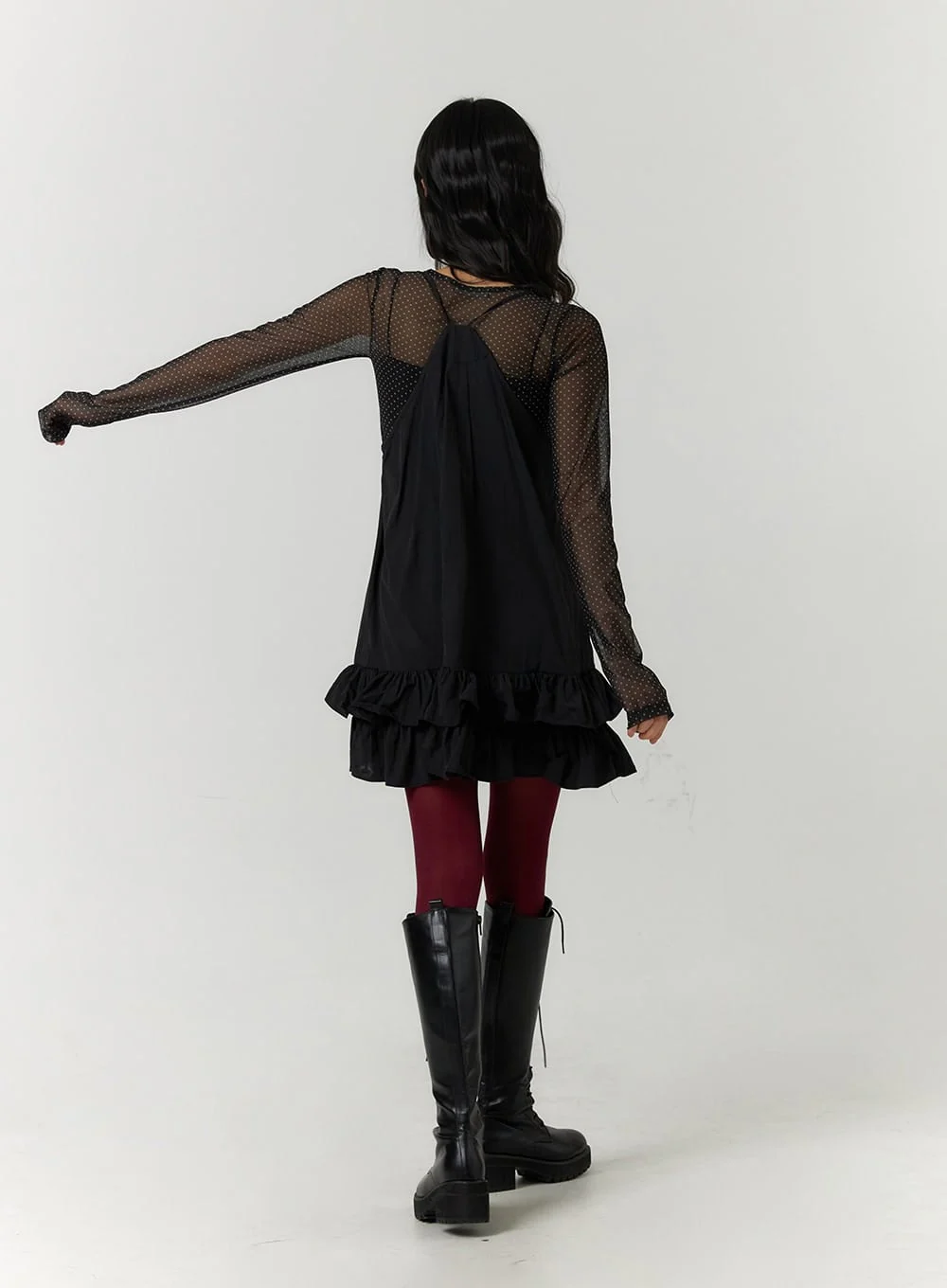 Mesh Polka Dot Long Sleeve Top CF406 - Image 8