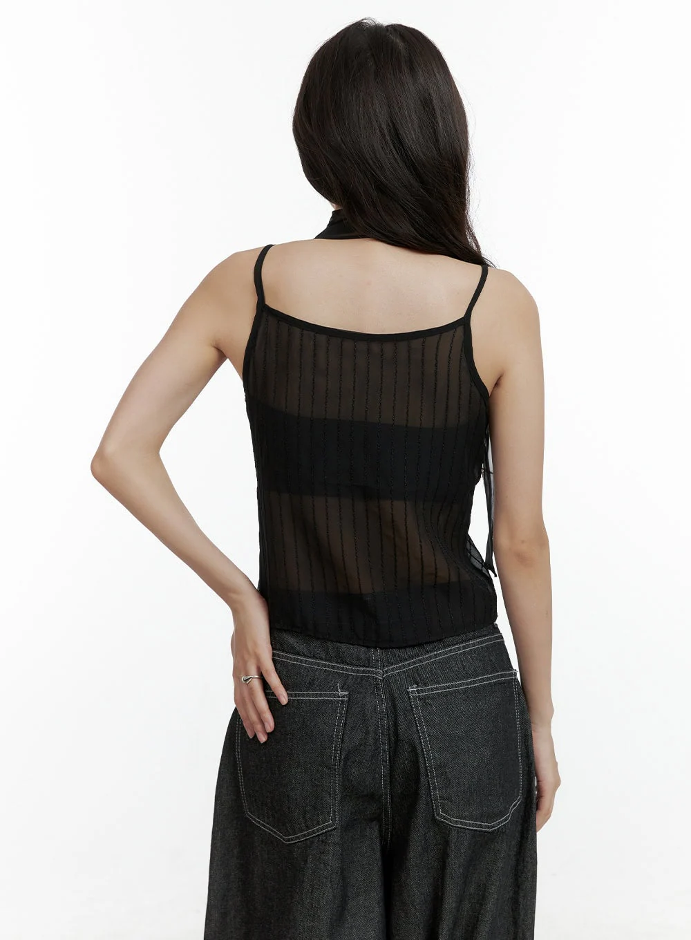 Mesh Slit Strap Tank Top with Scarf Set CL410 - Image 6