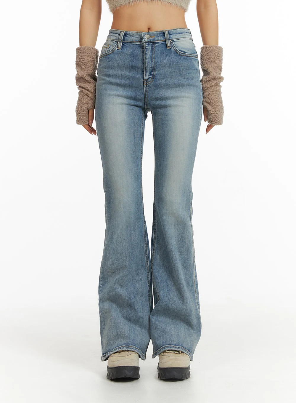 Mid Rise Solid Flared Jeans CJ429 - Image 3