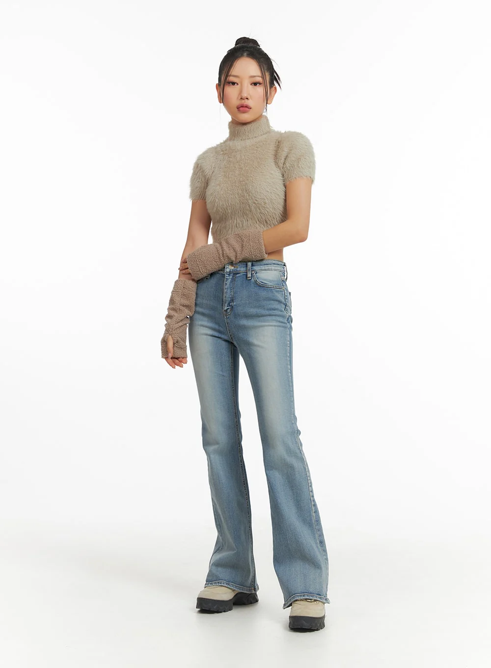 Mid Rise Solid Flared Jeans CJ429 - Image 5