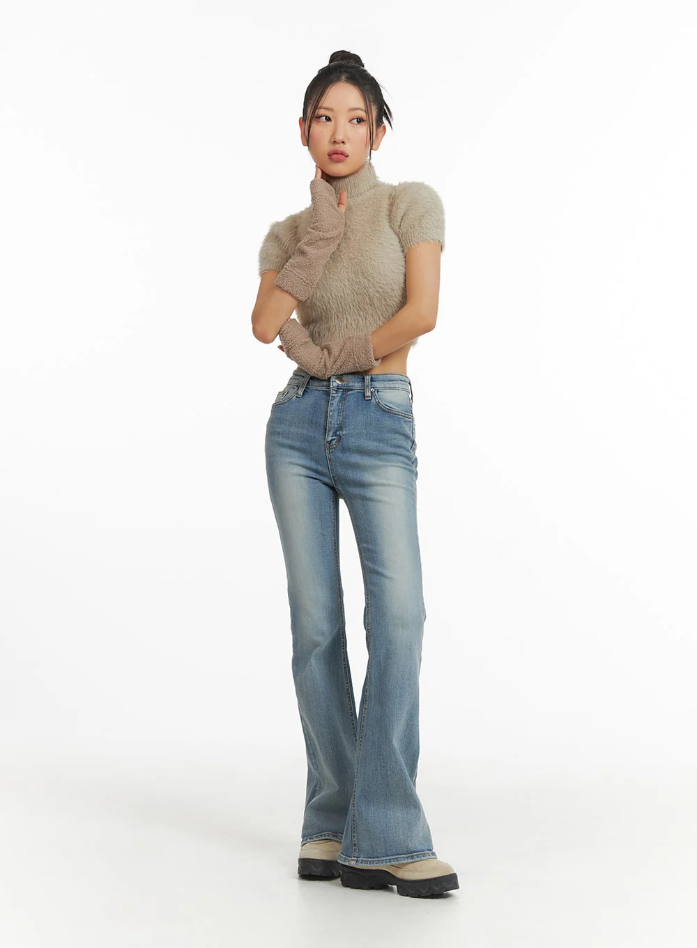 Mid Rise Solid Flared Jeans CJ429 - Image 7
