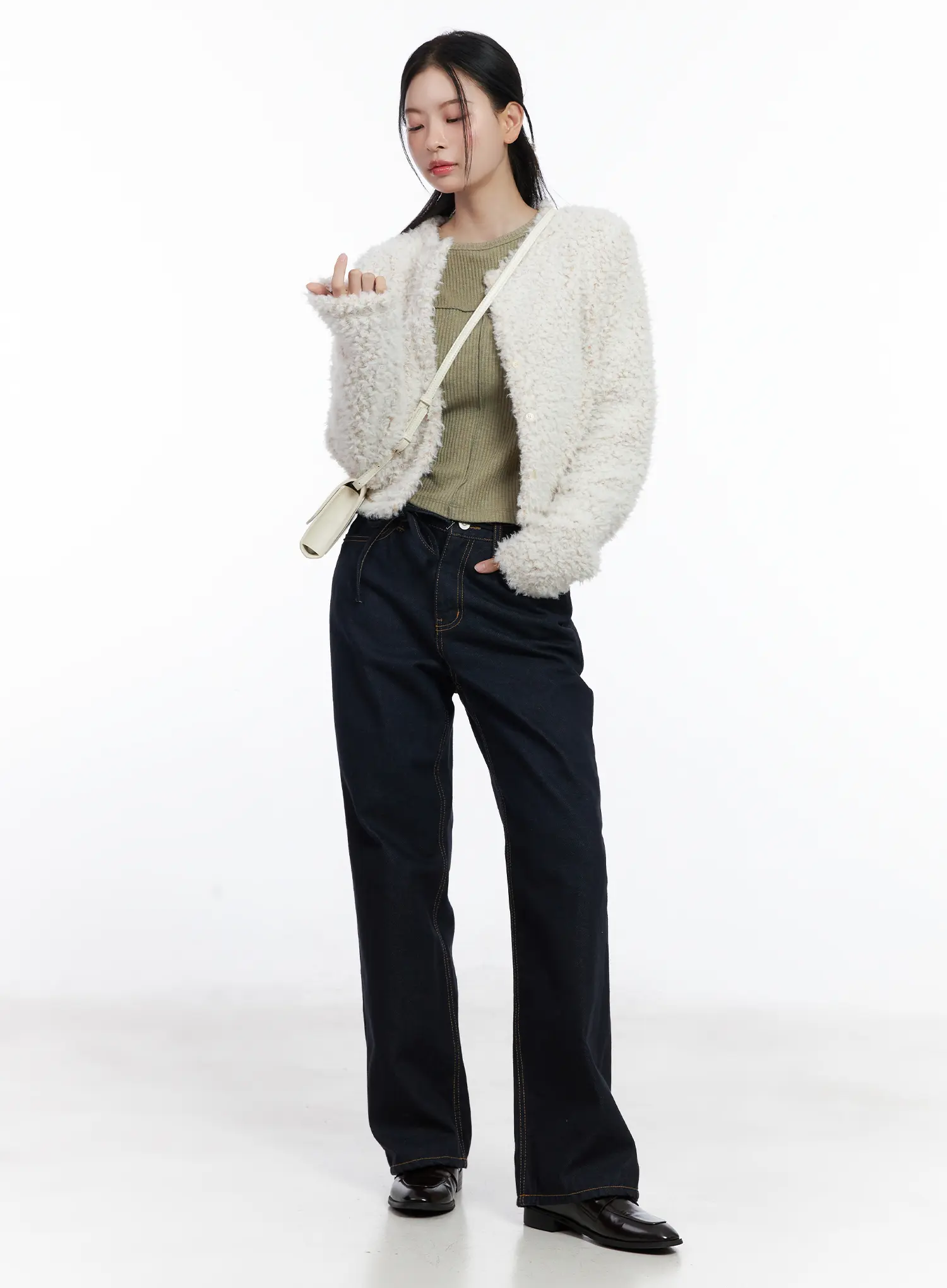 Mingi Non-Fade Semi-Wide Belted Jeans CJ519