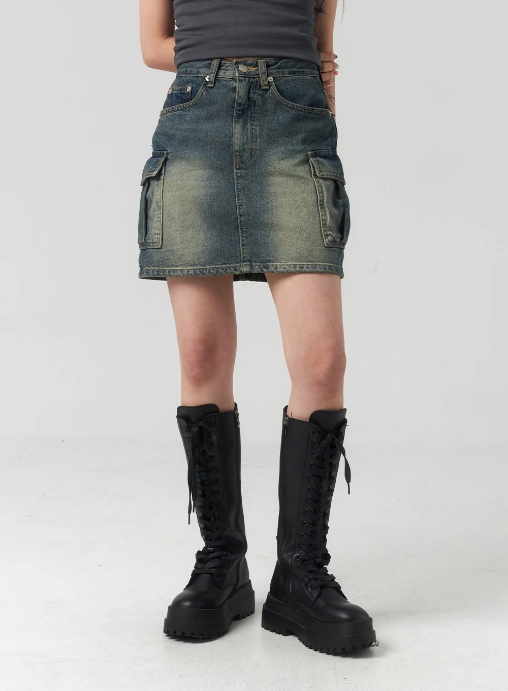 Mini Cargo Denim Skirt CL318 - Image 5